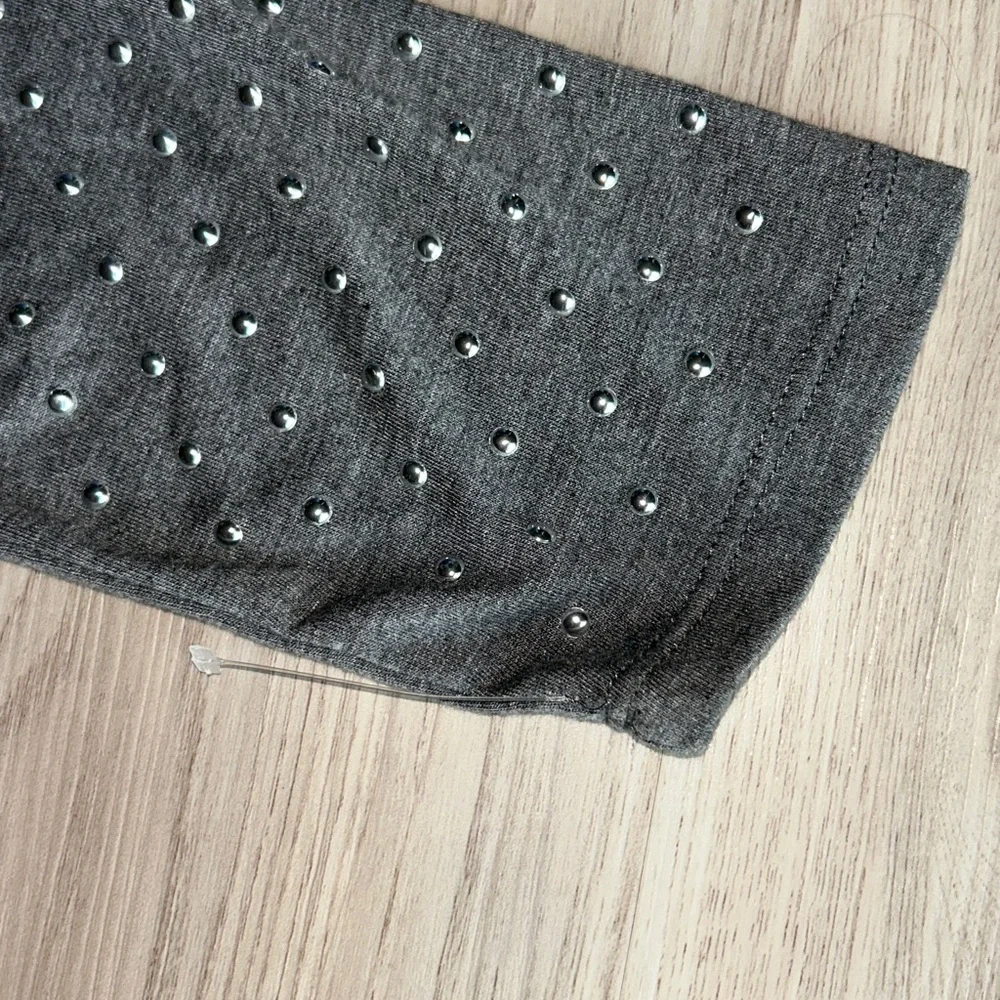 Wallflower Studded Long Sleeve Top Gray Silver M Casual Pullover Glam